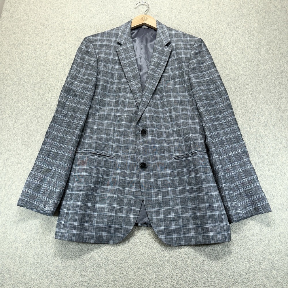 Hugo Boss Mens Gray Plaid Wool Blend Two Button Blazer Sport Coat 40L